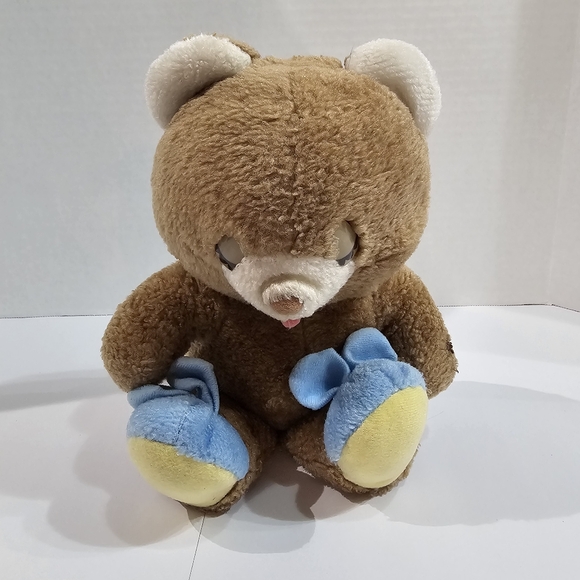VTG Amtoy Sleeping Bear Brown Bunny Slippers Stuffed Animal Plush 1982 READ - Picture 1 of 9